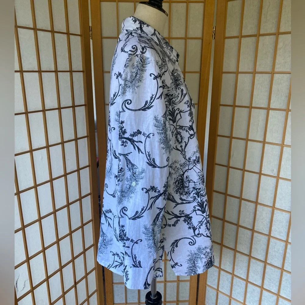 Alice Blue 100% Linen Button Up Print Blouse SZ Xl